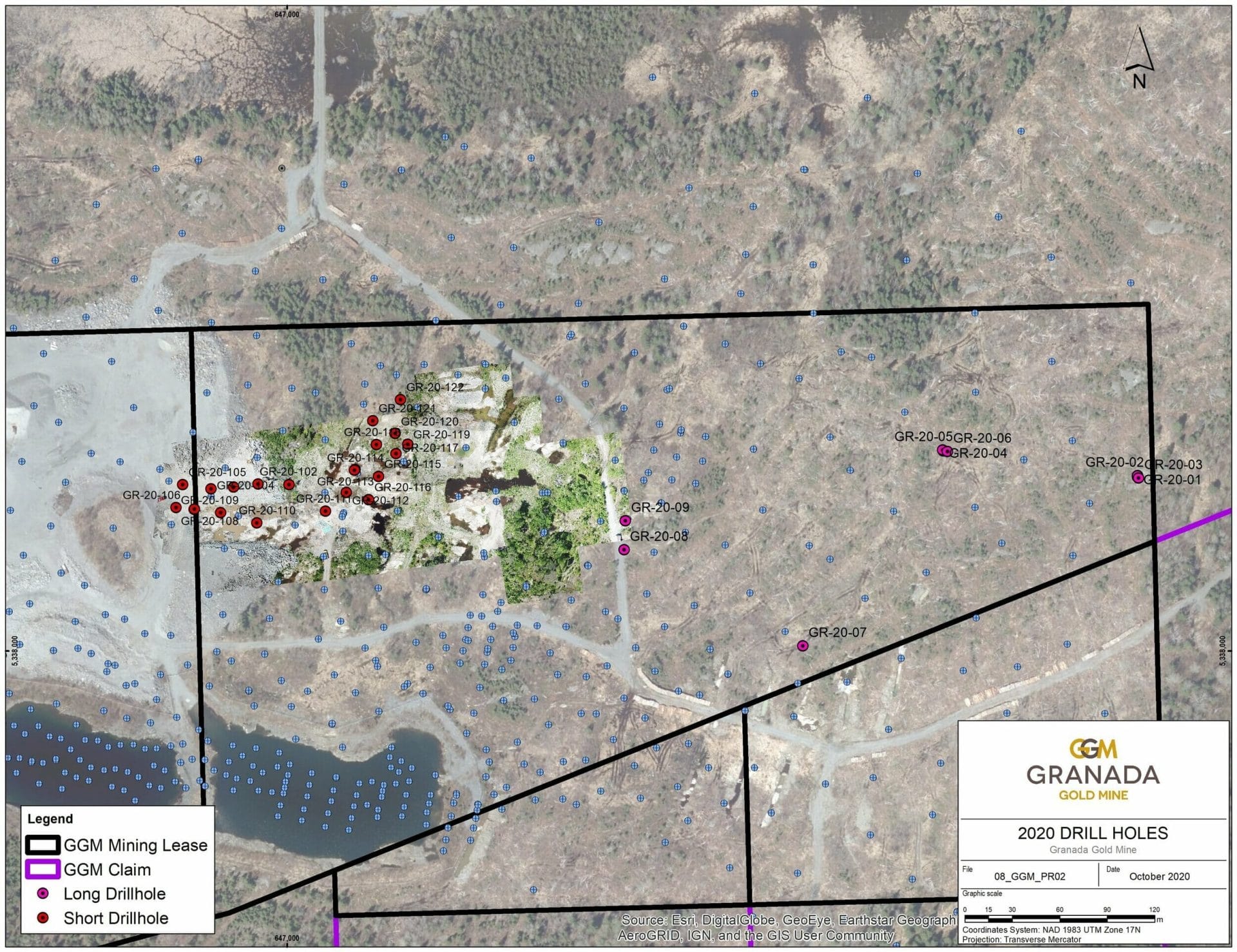 Drill hole location map (CNW Group/Granada Gold Mine Inc.)