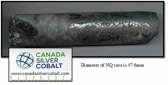 High-grade silver mineralization over approximately 5-7 cm true width in original discovery hole CA-11-08 grading 40,944 g/t Ag (1194 oz/ton) over a core length of 0.45m (Gold Bullion Development Press Release August 25, 2011) (CNW Group/Canada Silv…