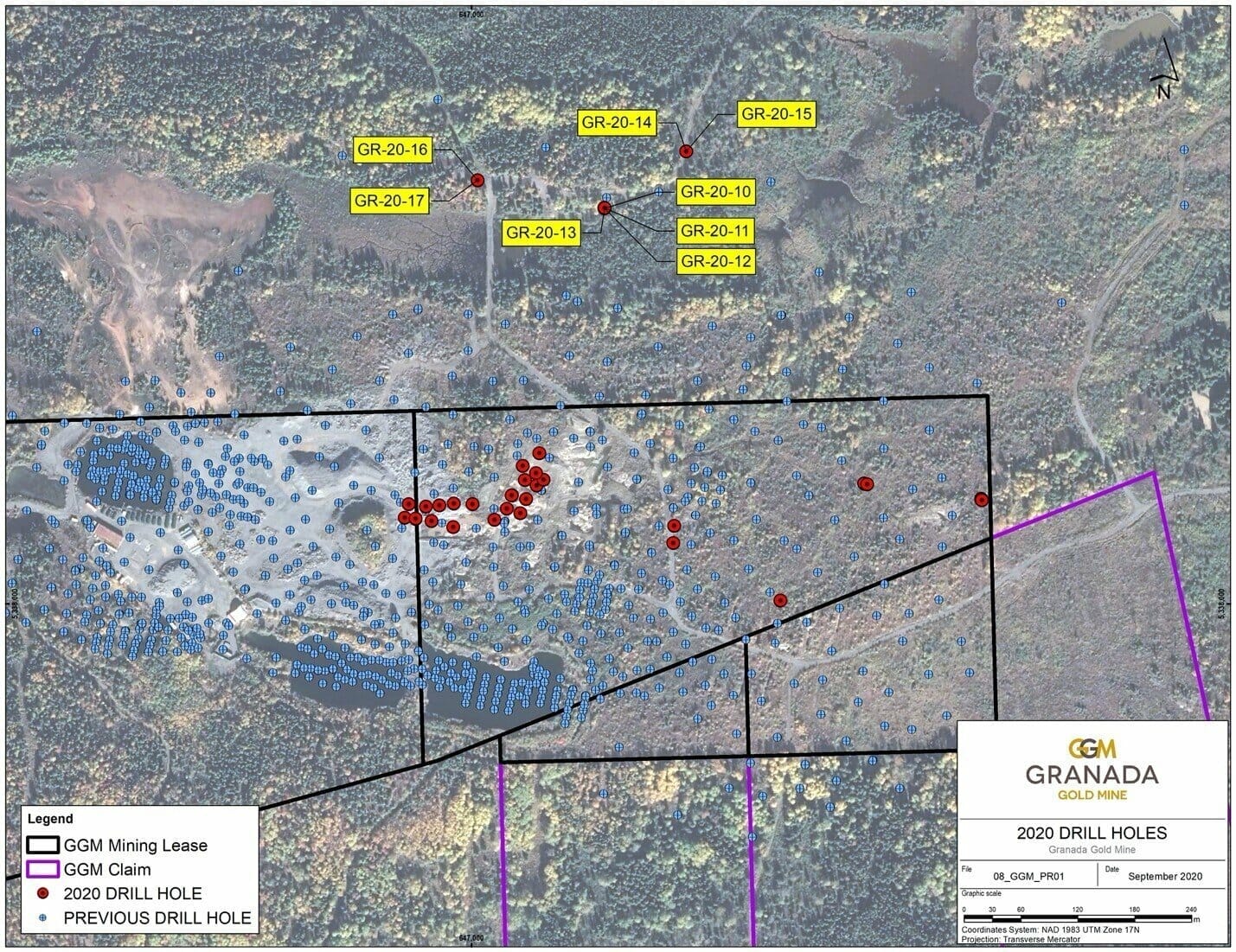 Drill hole location map (CNW Group/Granada Gold Mine Inc.